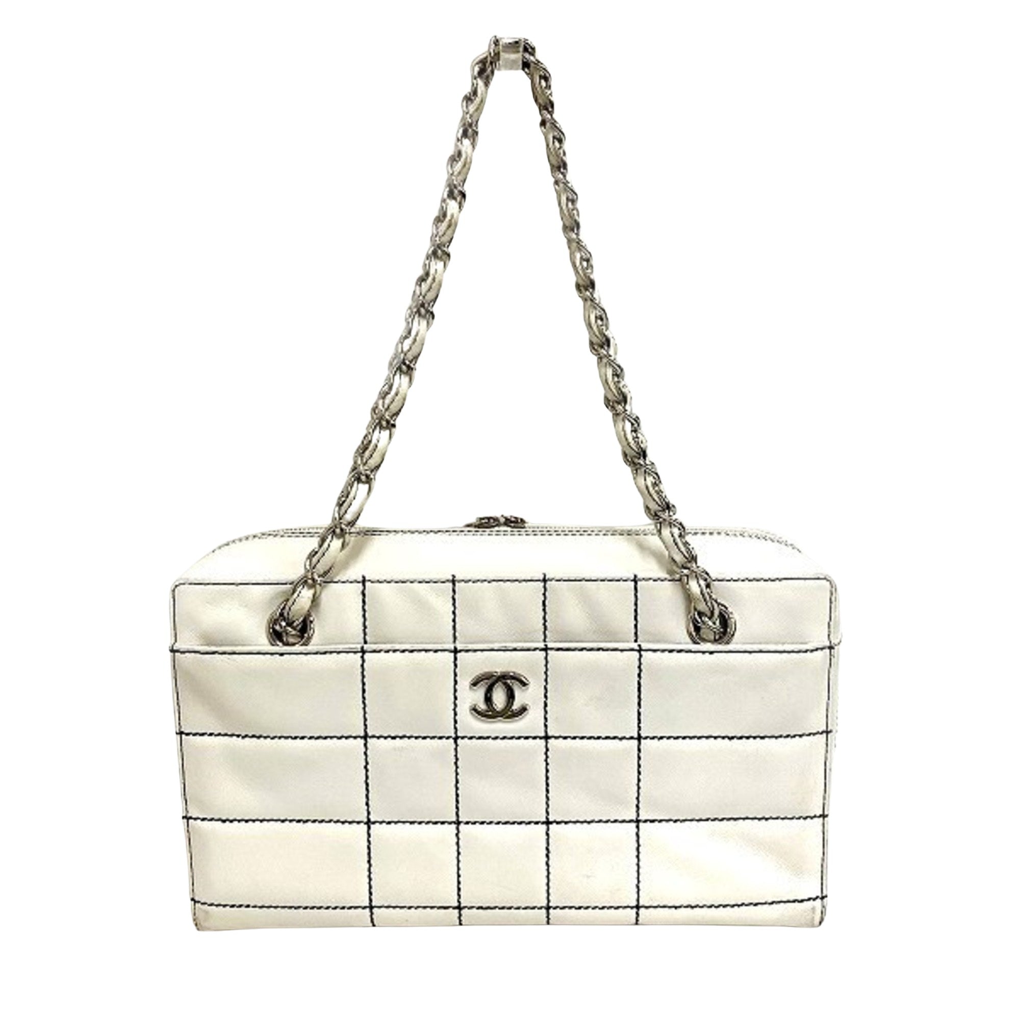 Chanel Chocolate bar White Leather Shopper Bag