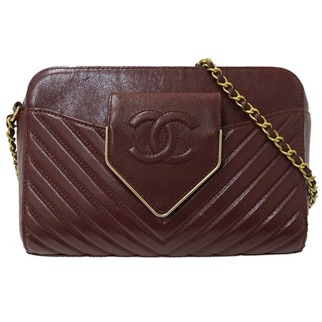 Chanel V-Stich Burgundy Leather Shoulder Bag