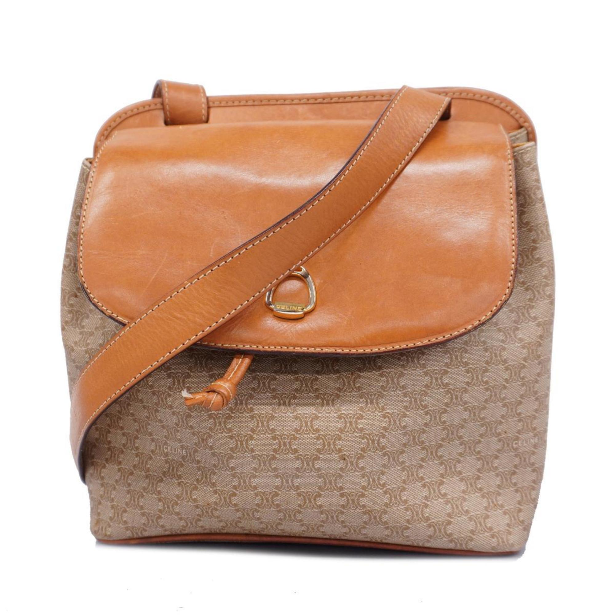 Céline Macadam Camel Canvas Shoulder Bag