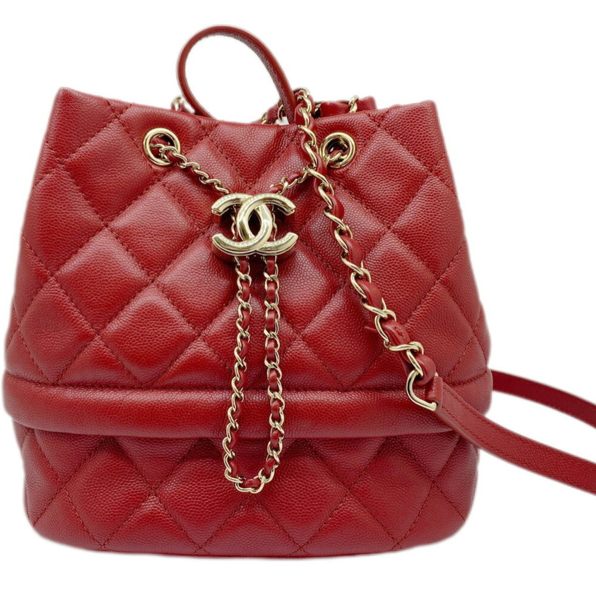 Chanel Drawstring Red Leather Shoulder Bag