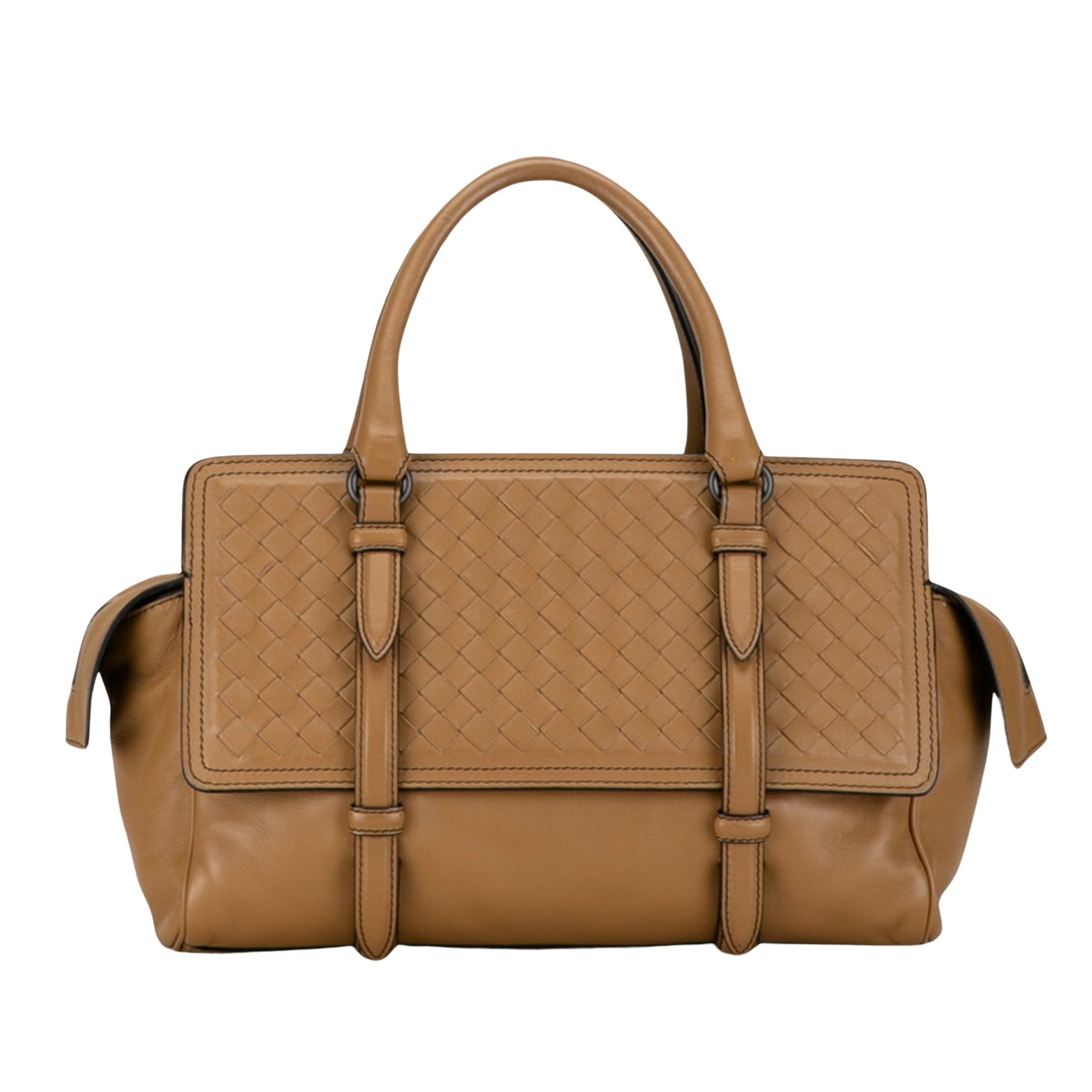 Bottega Veneta Intrecciato Camel Leather Handbag 