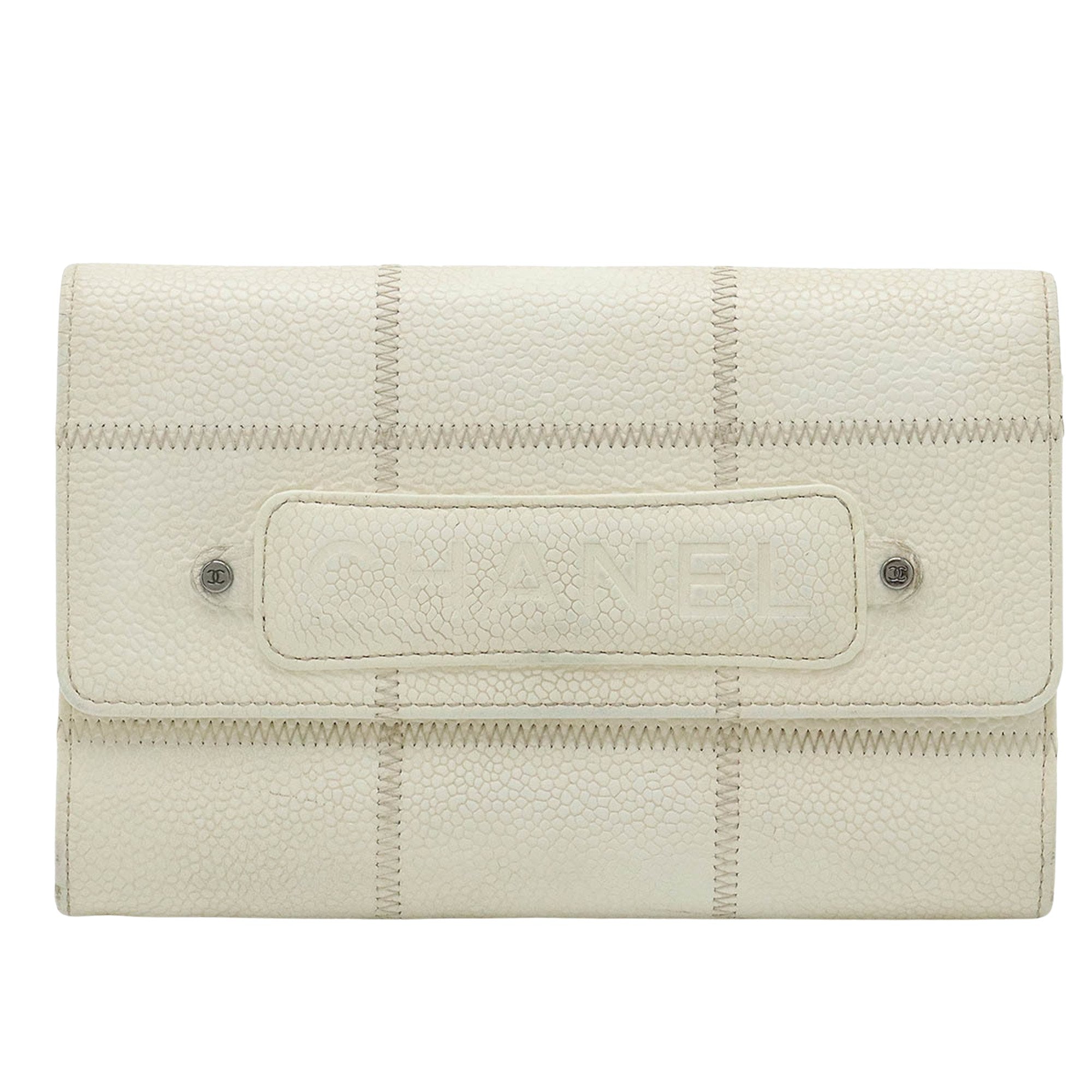 Chanel square stitch White Leather Wallet 