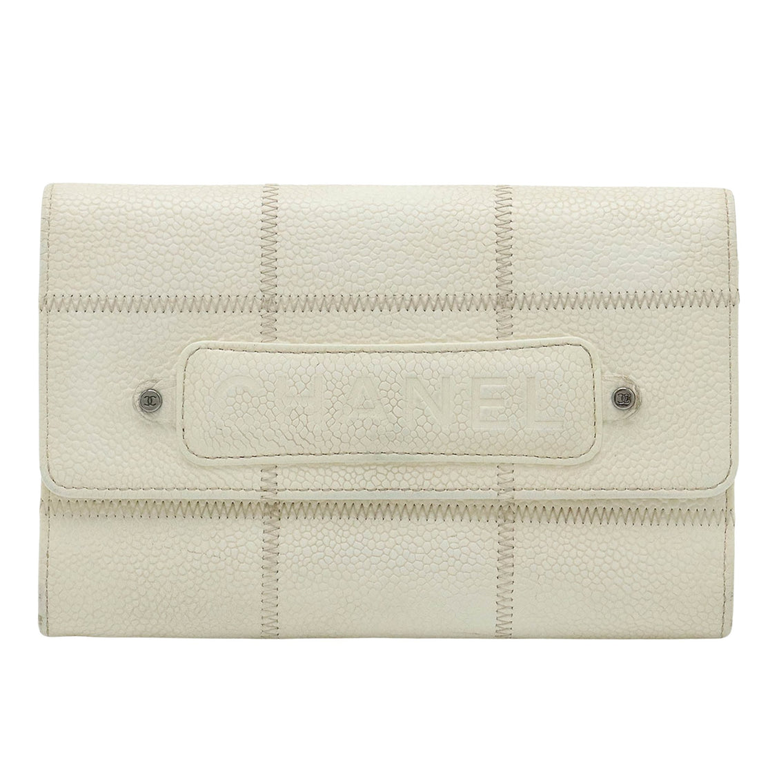 Chanel square stitch White Leather Wallet 