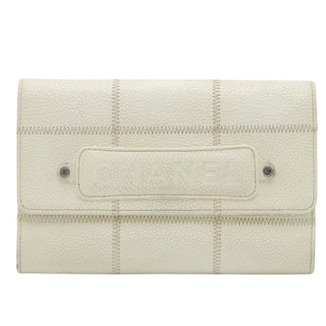 Chanel square stitch White Leather Wallet 