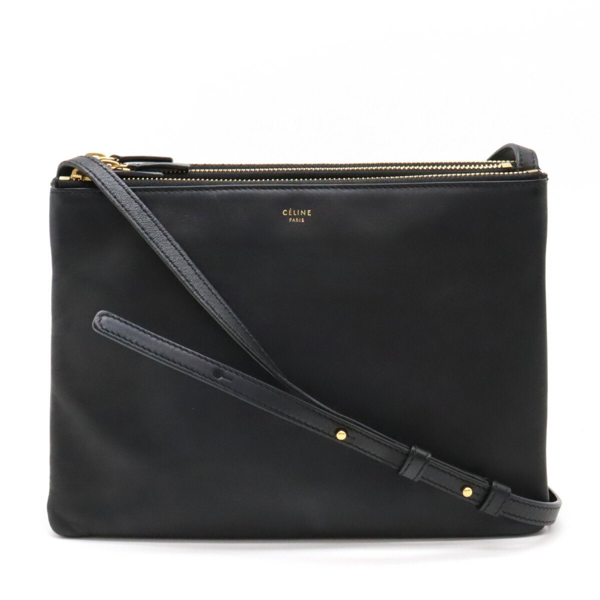 Céline Trio Black Leather Shoulder Bag