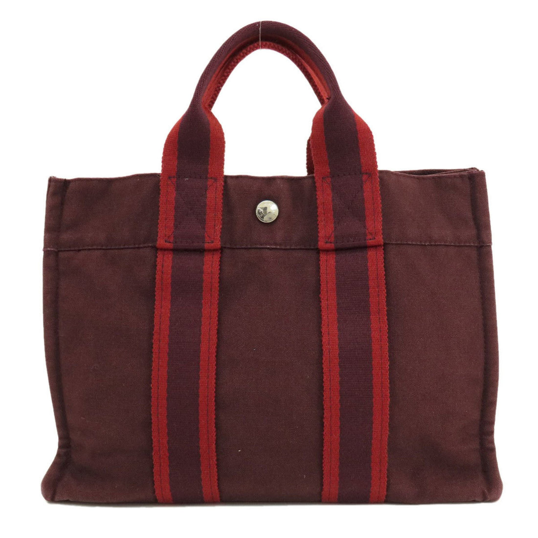 Hermès Fourre tout Burgundy Canvas Handbag 