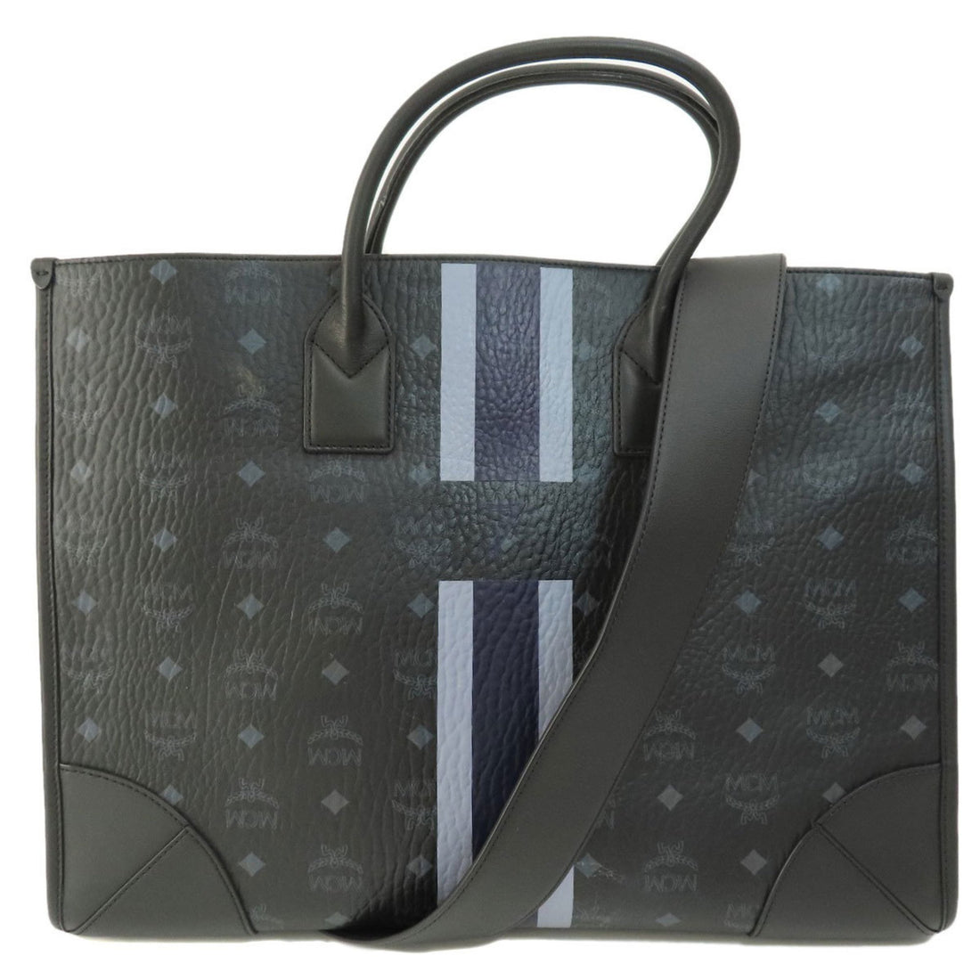 MCM Visetos Black Leather Tote Bag