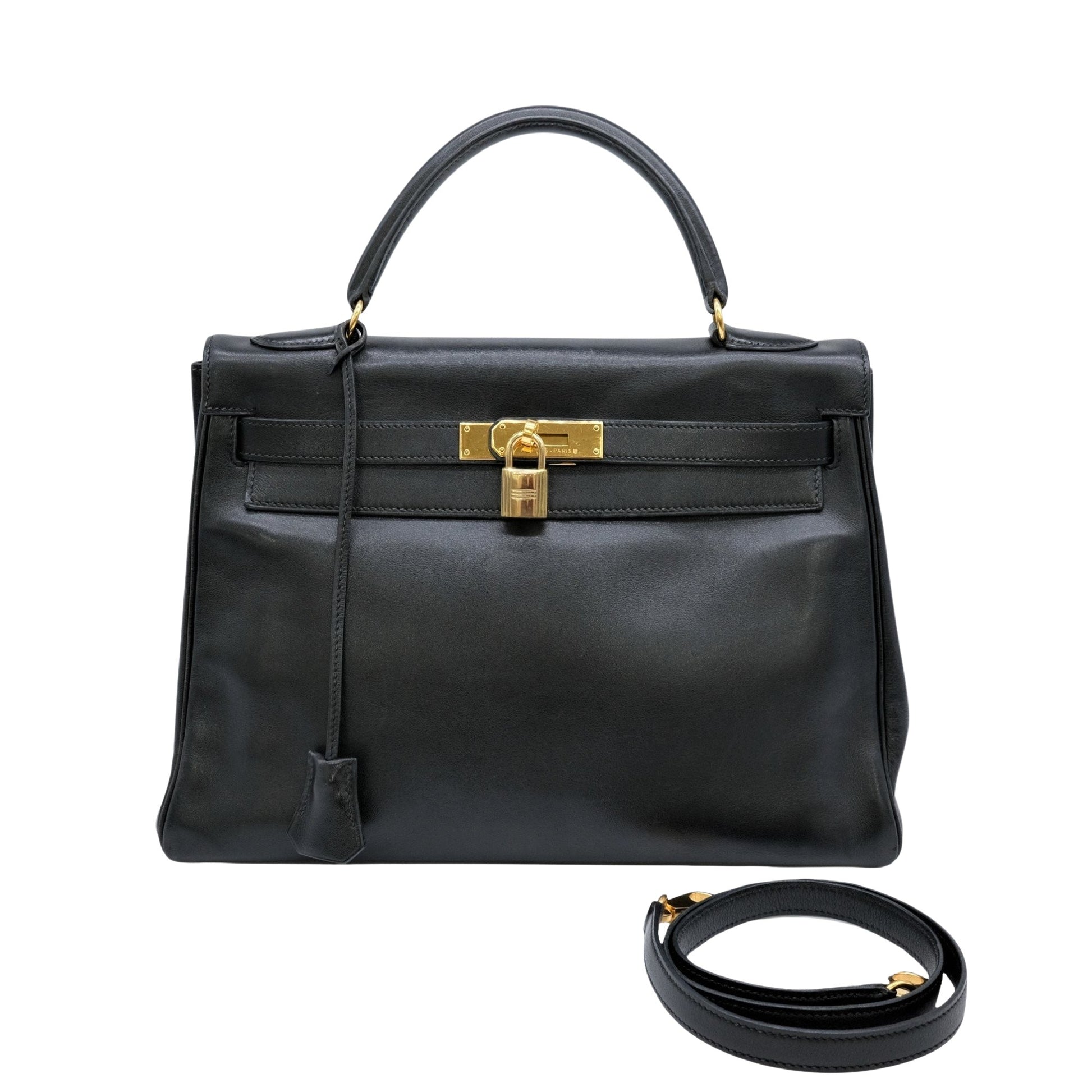 Hermès Kelly 32 Black Leather Handbag 