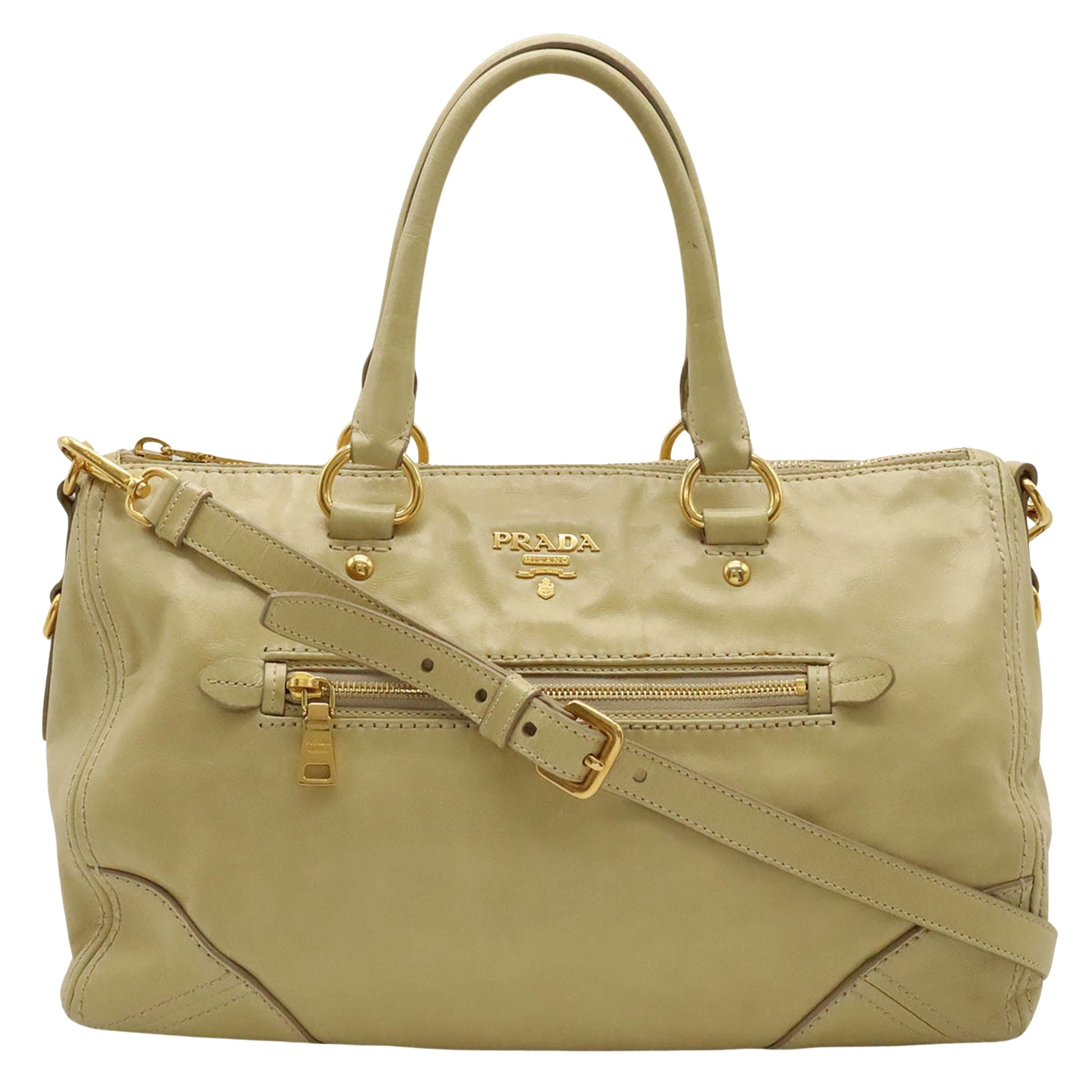 Prada Vitello Beige Leather Handbag 