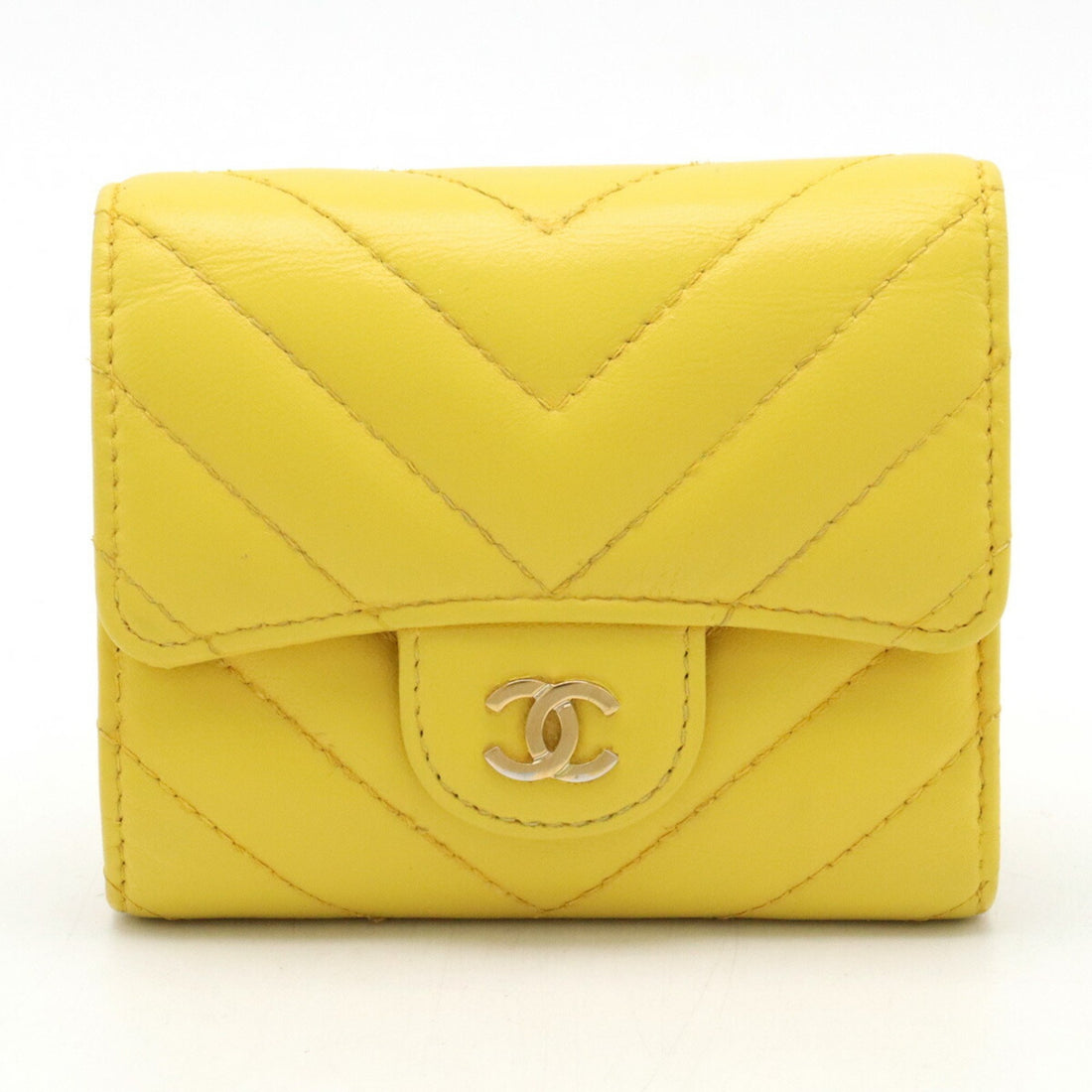 Chanel V-Stich Yellow Leather Wallet 