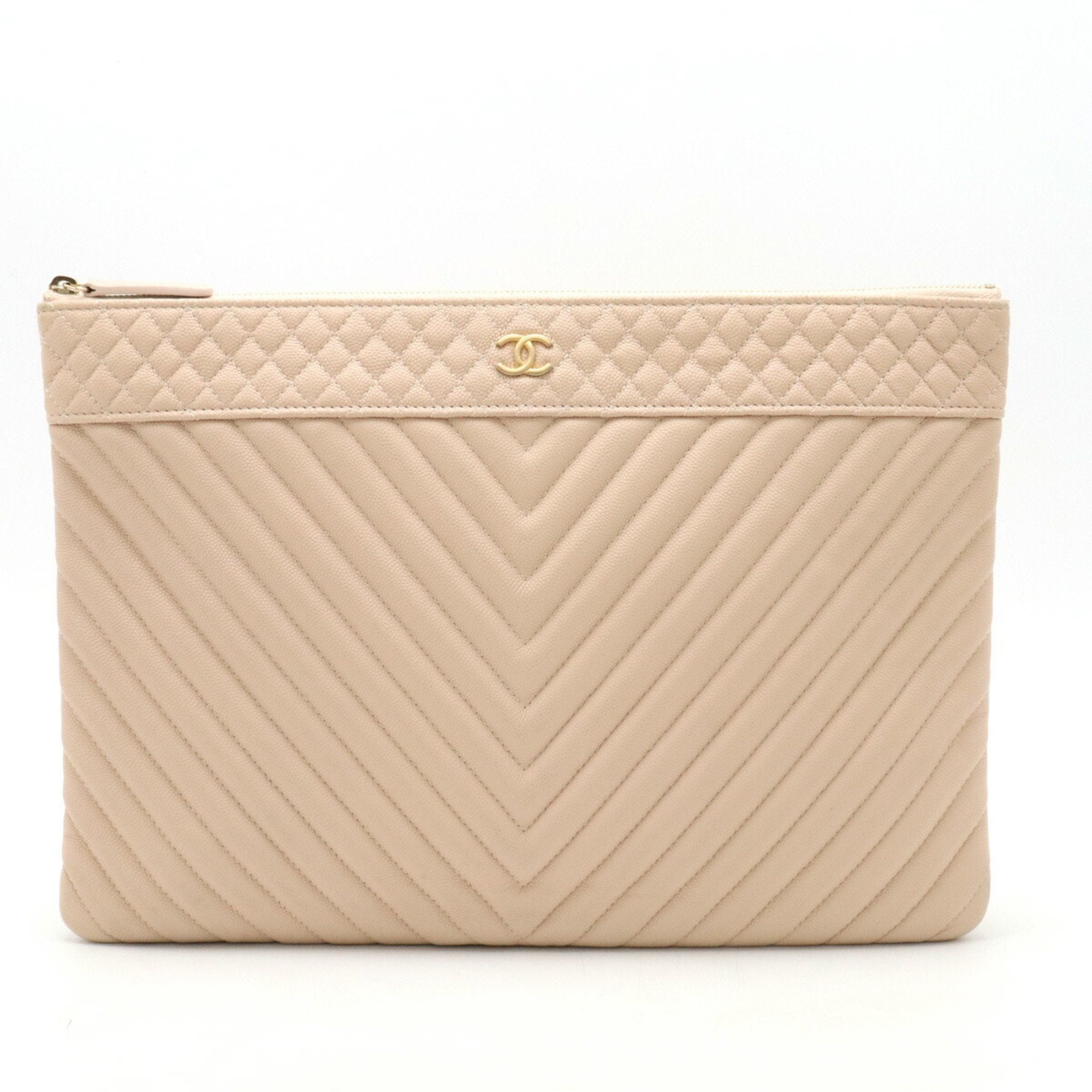 Chanel Chevron Pink Leather Clutch Bag