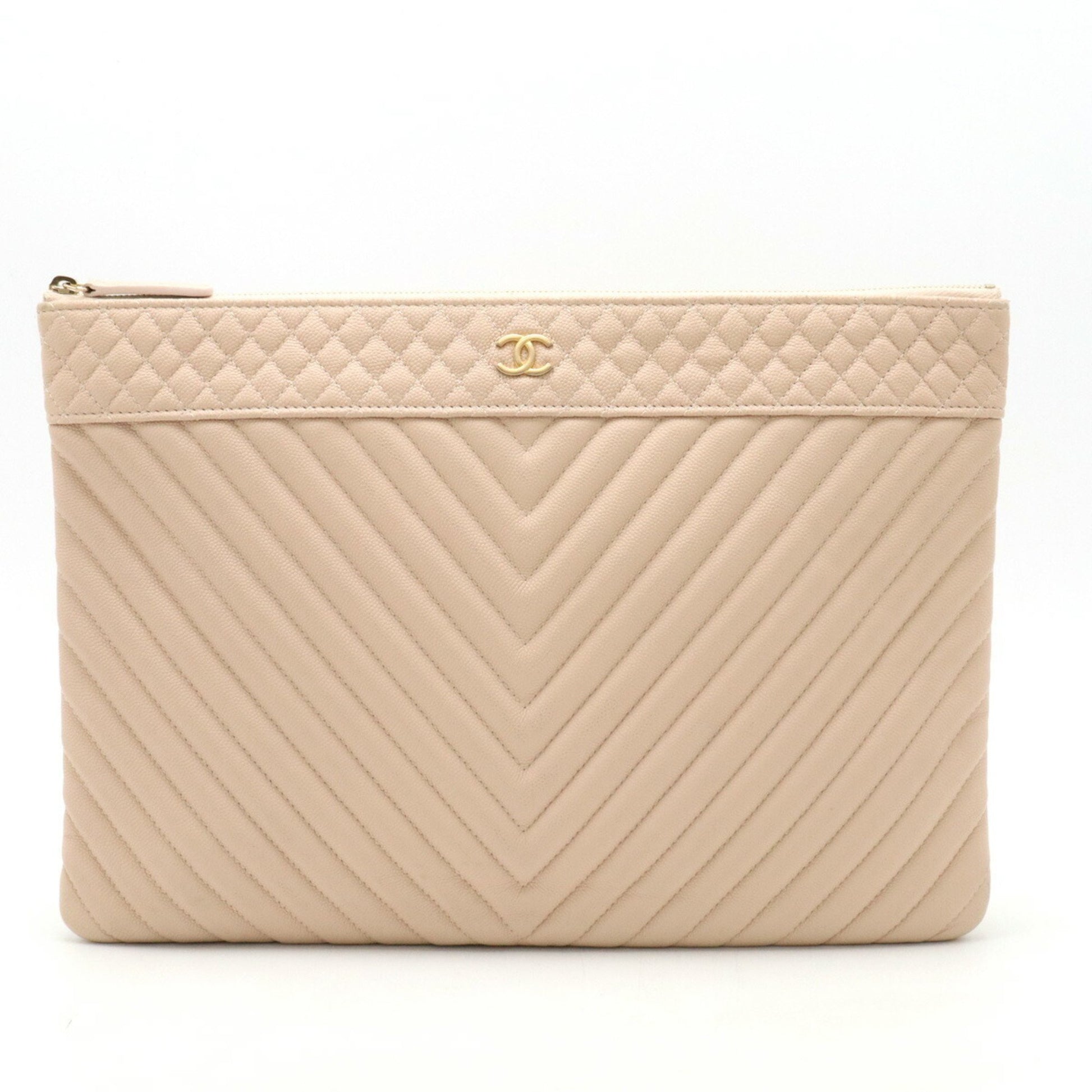 Chanel Chevron Pink Leather Clutch Bag