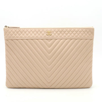 Chanel Chevron Pink Leather Clutch Bag