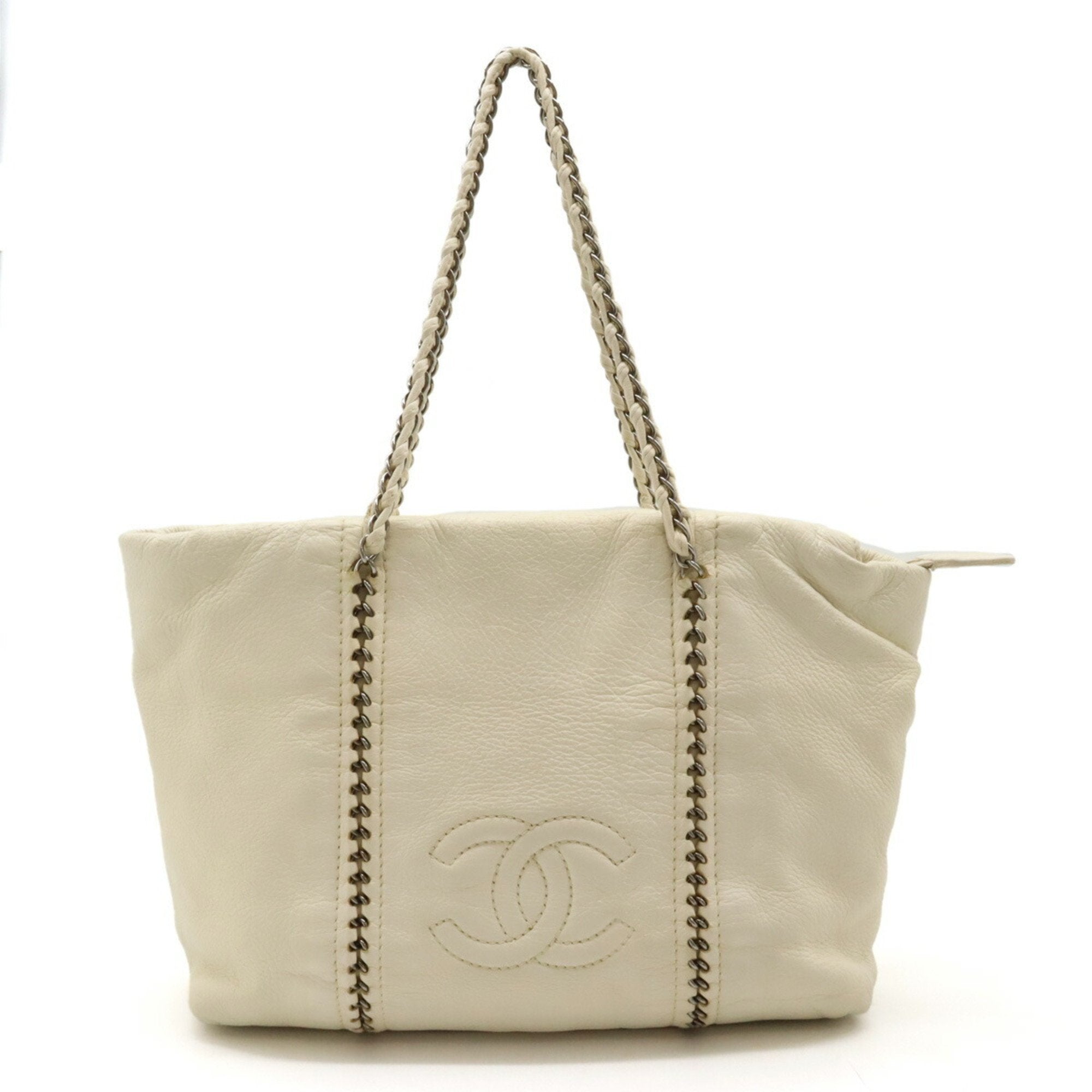 Chanel Coco Mark White Leather Tote Bag