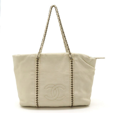 Chanel Coco Mark White Leather Tote Bag