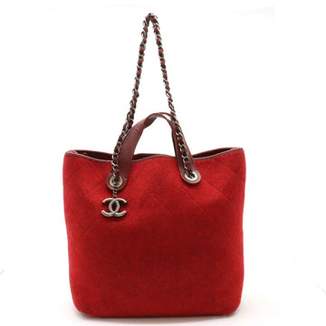 Chanel Matelassé Red Wool Tote Bag