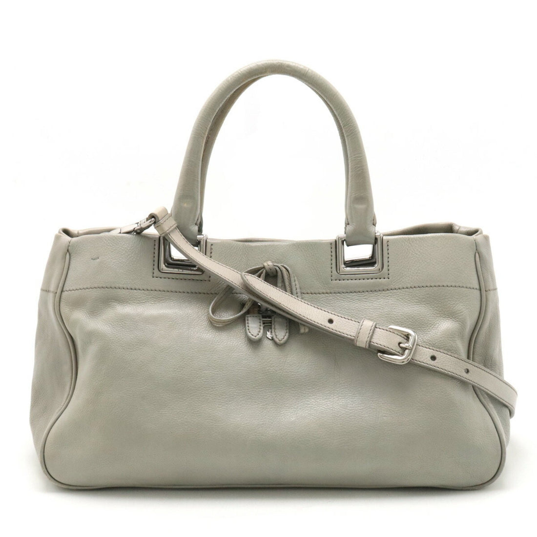 Prada Ribbon Grey Leather Tote Bag