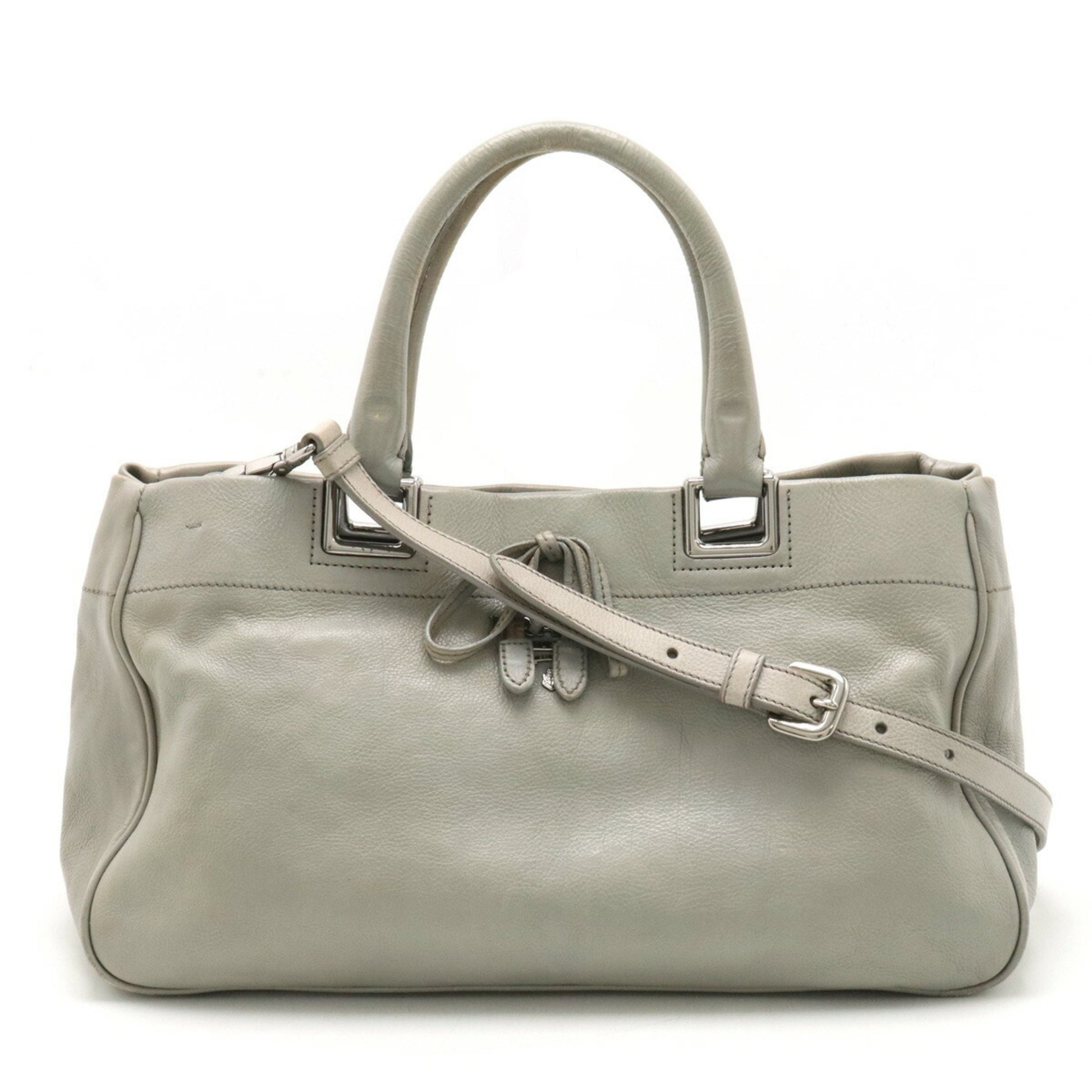 Prada Ribbon Grey Leather Tote Bag