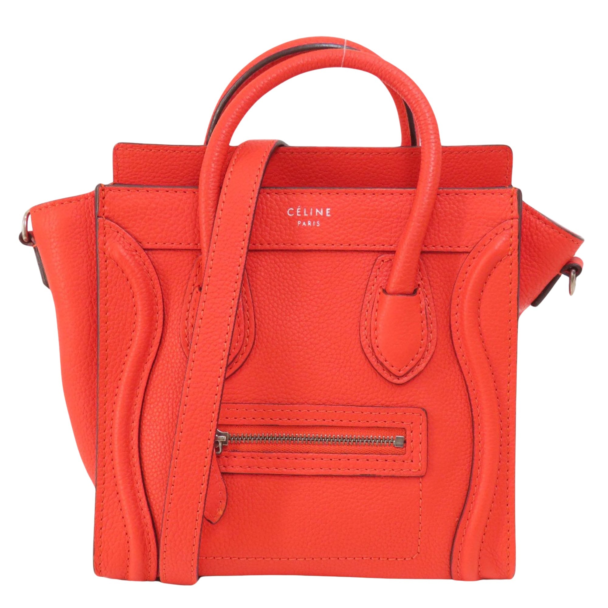 Céline Luggage Red Pony-Style Calfskin Handbag 