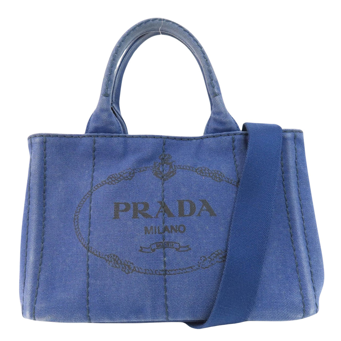 Prada Canapa Blue Canvas Tote Bag