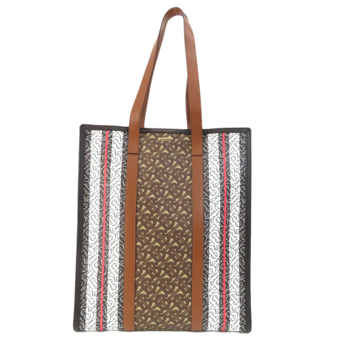 Burberry Stripe Brown Leather Tote Bag