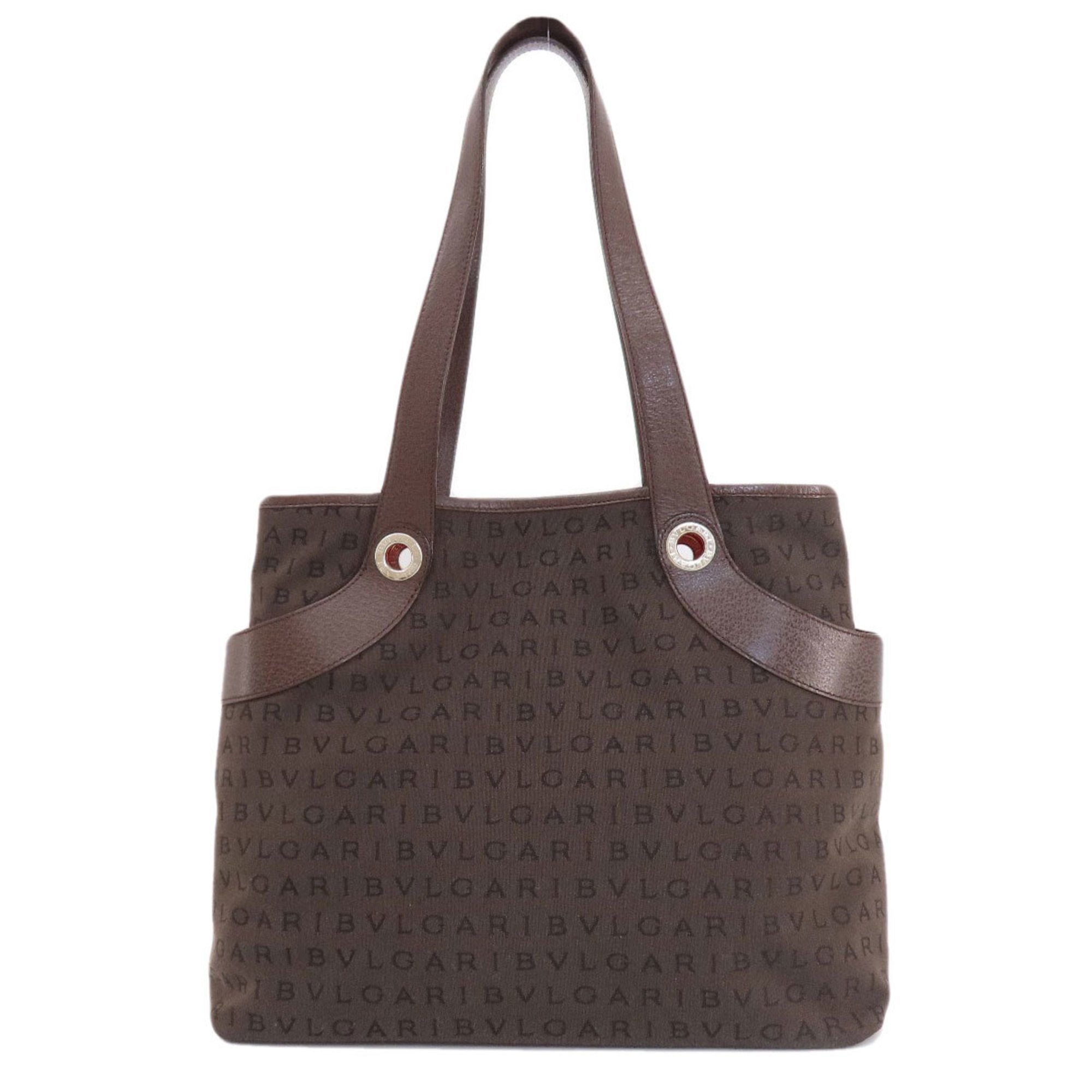 Bulgari Logo Mania Brown Canvas Shoulder Bag