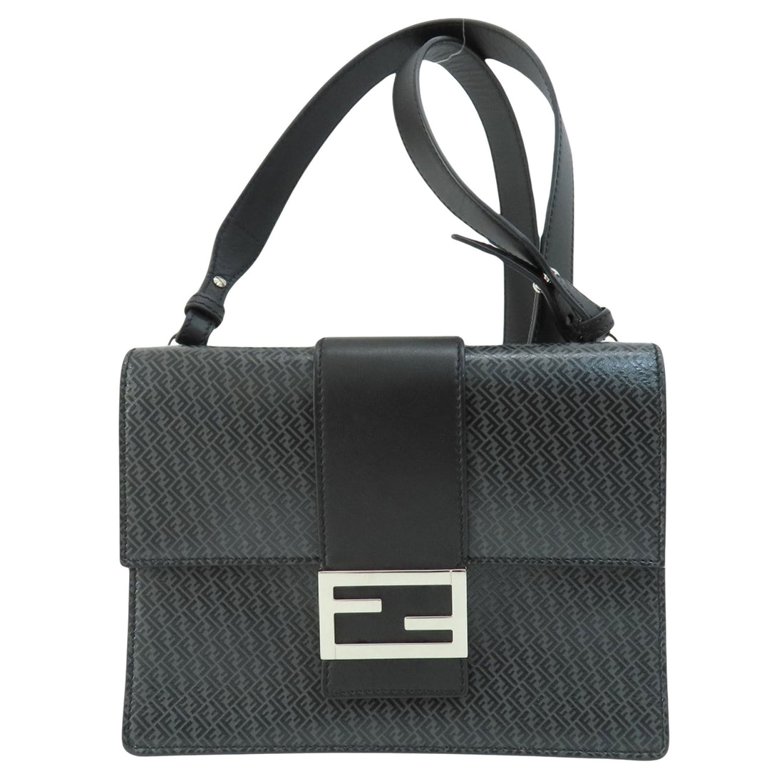 Fendi Zucca Black Leather Shoulder Bag