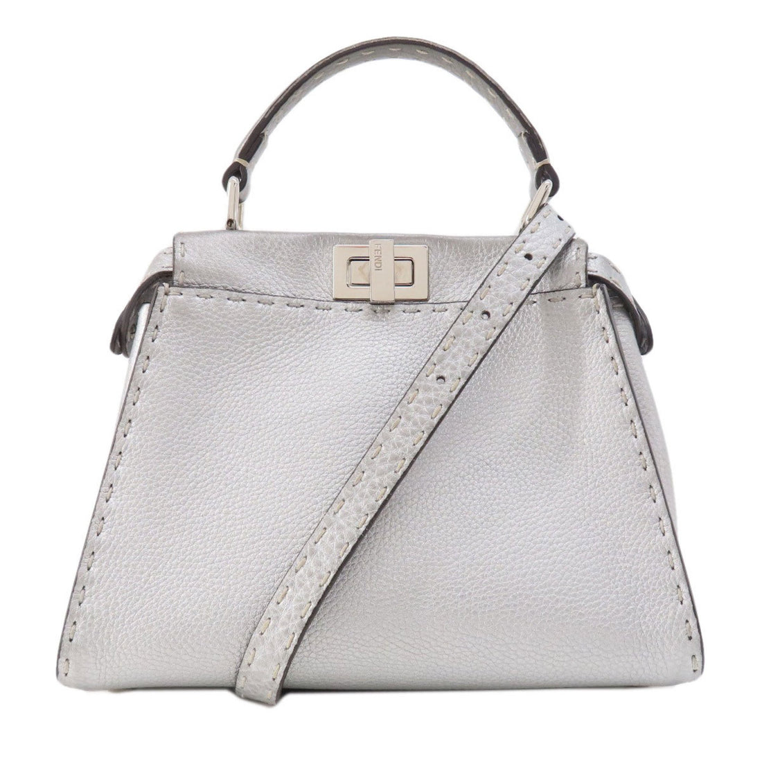 Fendi Peekaboo Silver Calfskin Handbag 