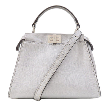 Fendi Peekaboo Silver Calfskin Handbag 