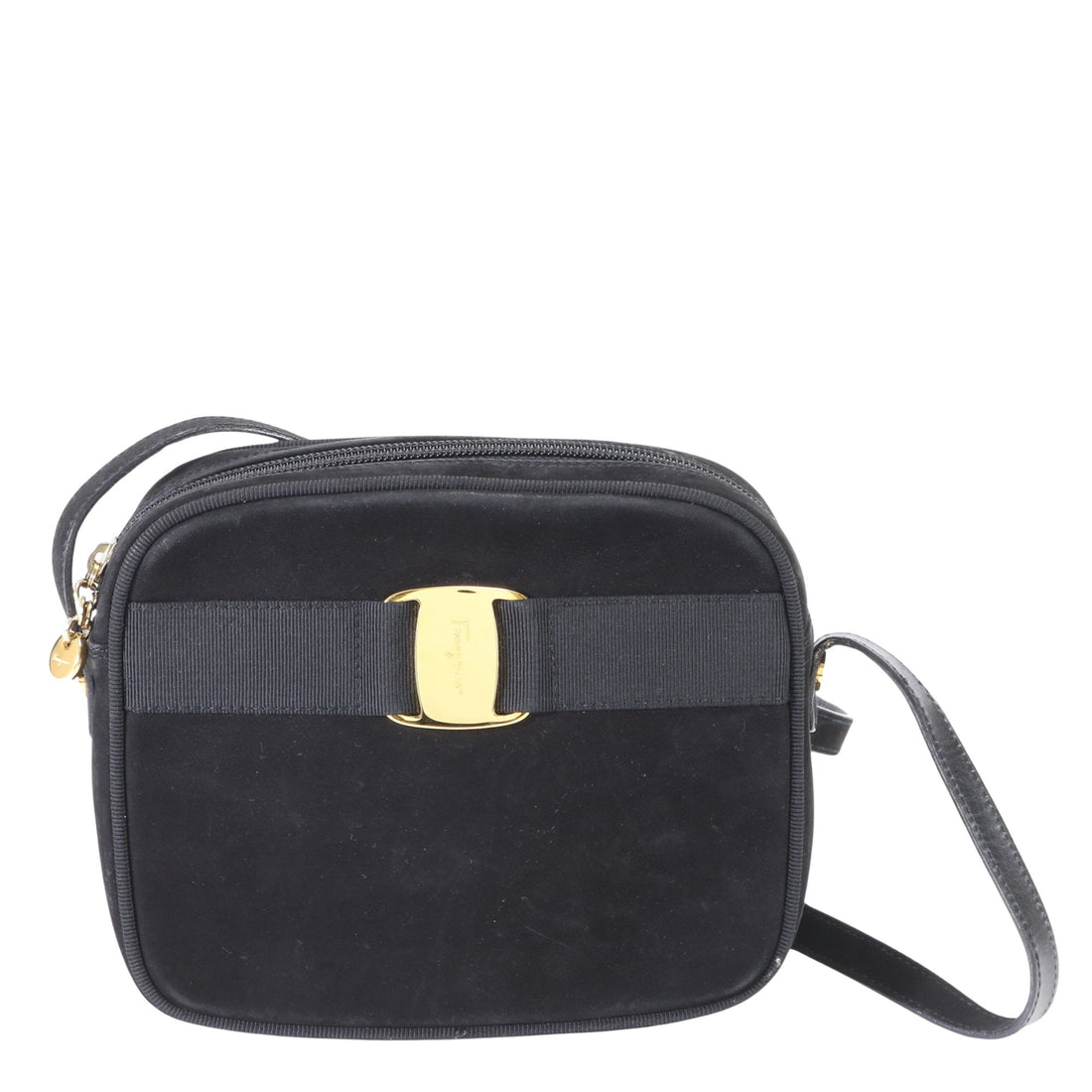 Salvatore Ferragamo Vara Black Suede Shoulder Bag