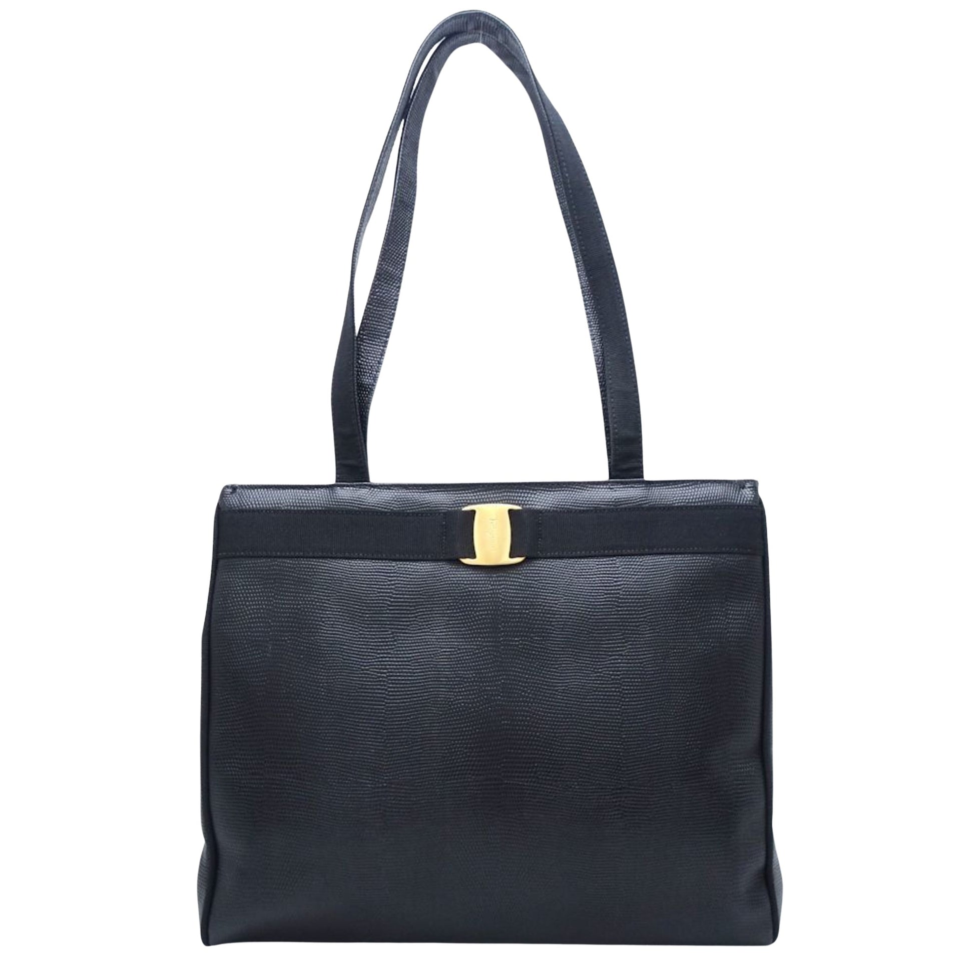 Salvatore Ferragamo Vara Black Leather Tote Bag