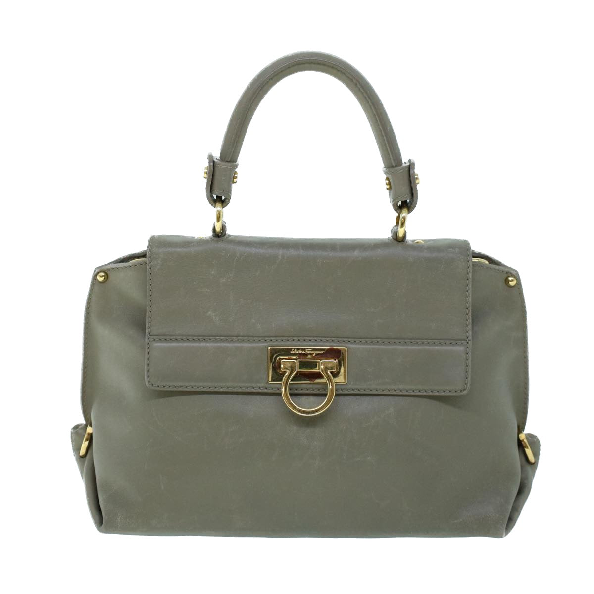 Salvatore Ferragamo Gancini Khaki Leather Shoulder Bag