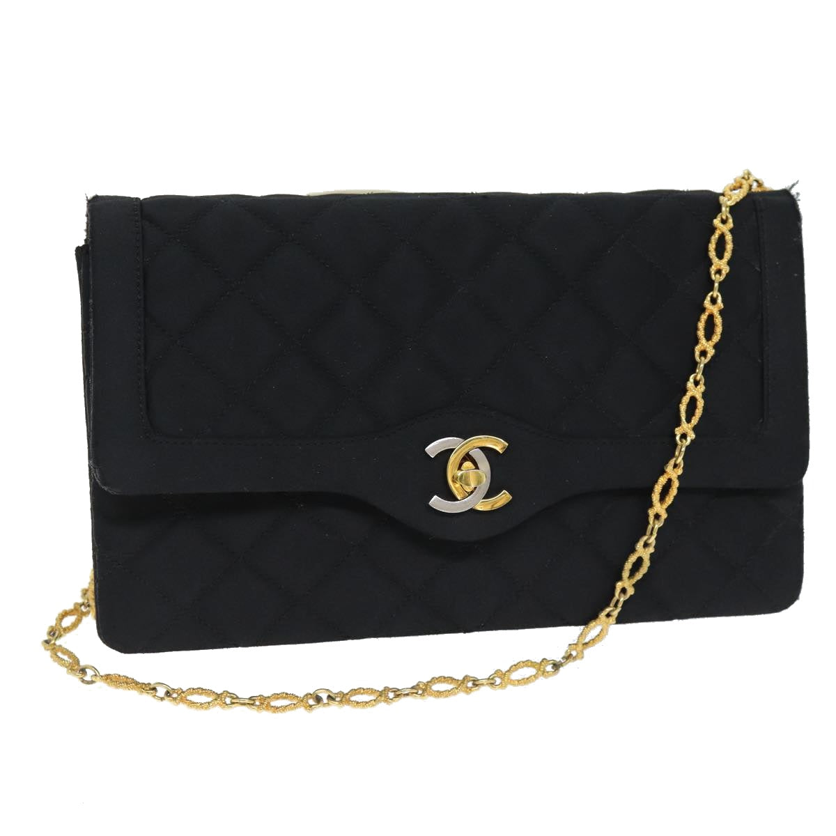 Chanel Matelassé Black Silk Shoulder Bag