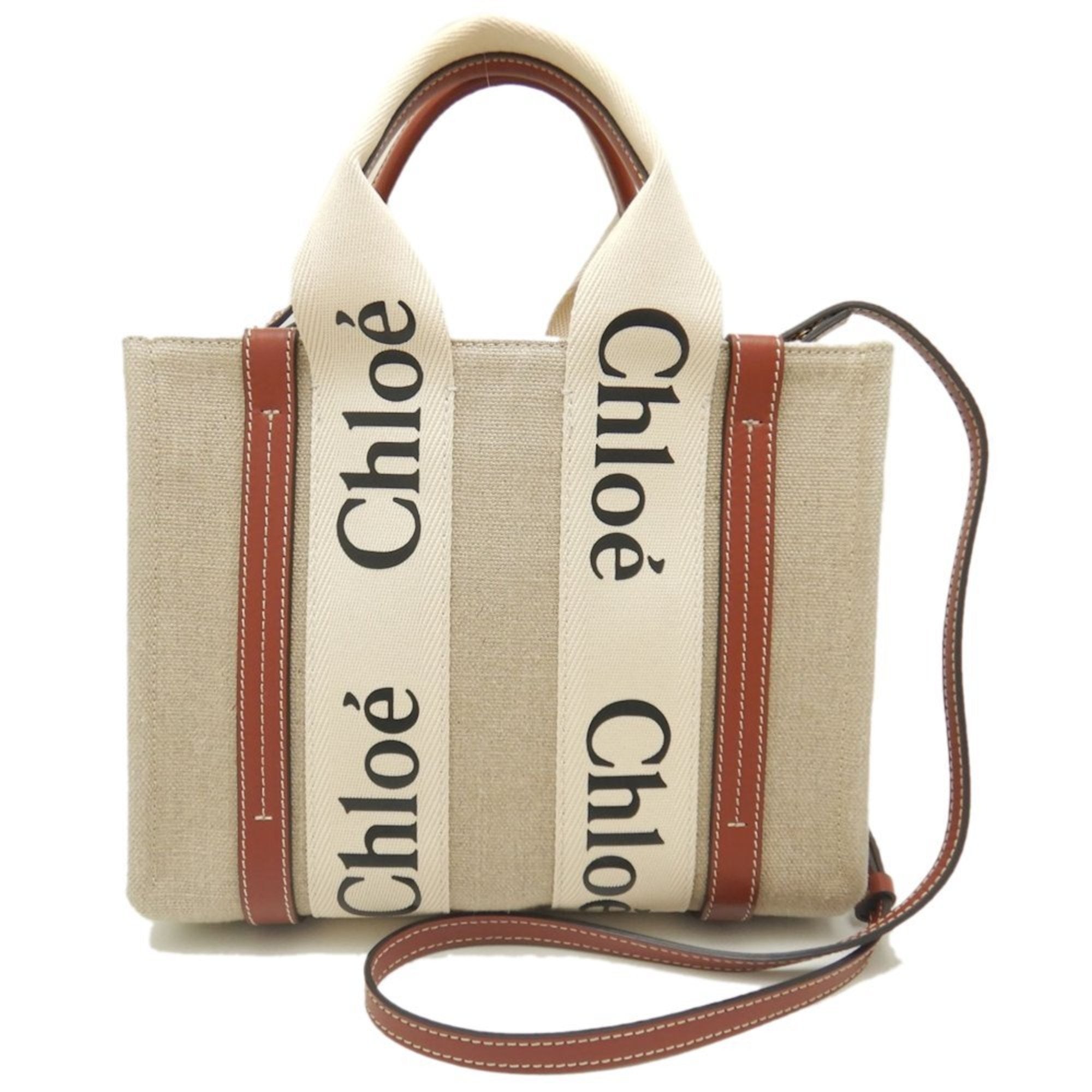 Chloé Woody Beige Linen Tote Bag