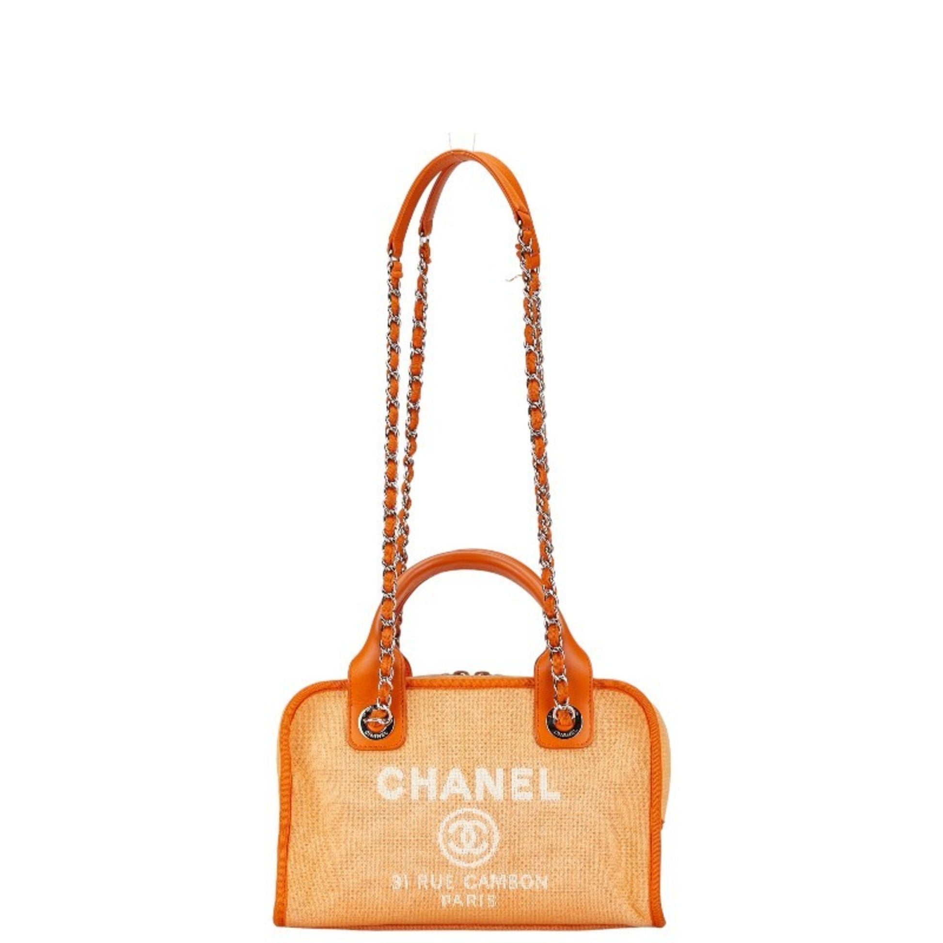 Chanel Deauville Orange Canvas Handbag 