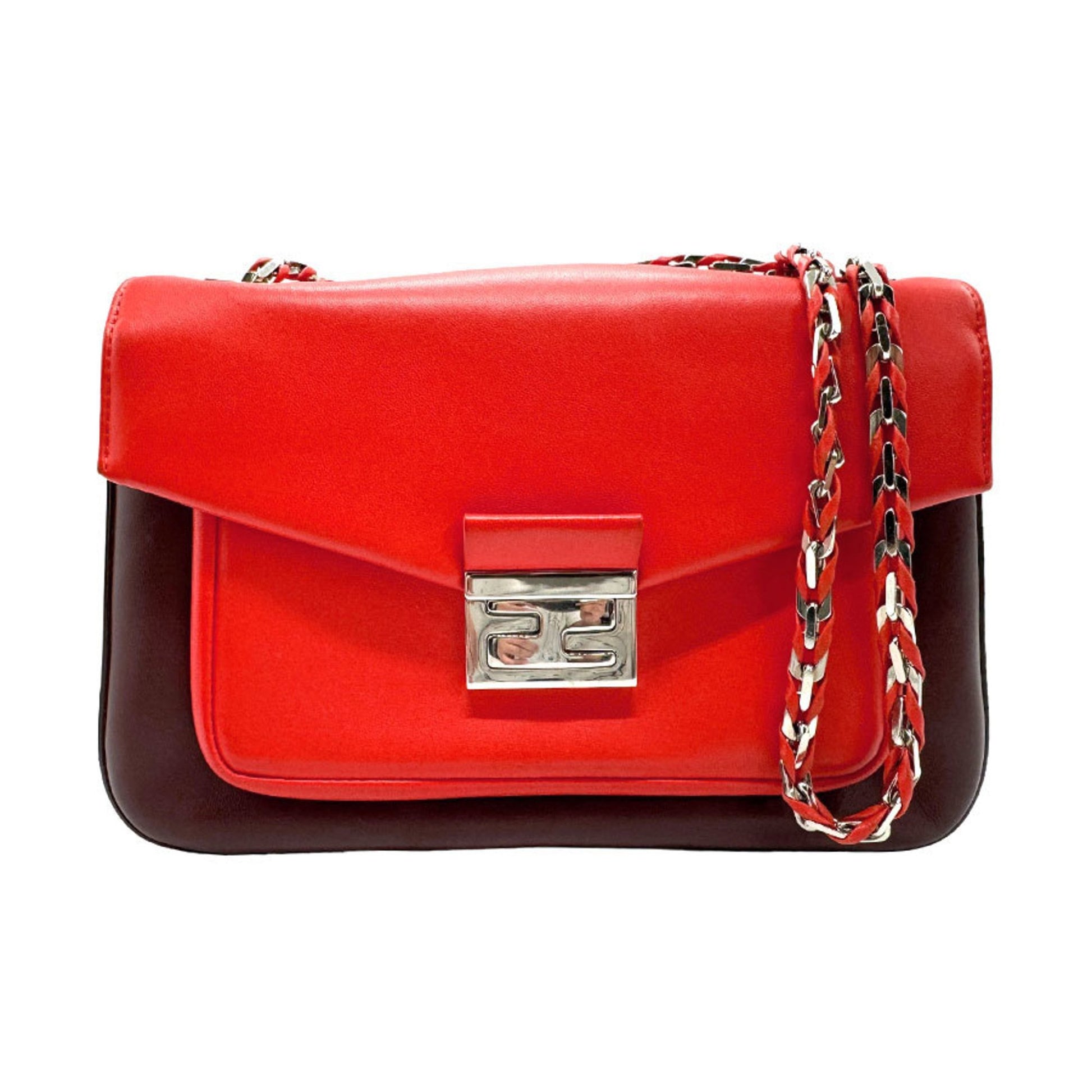 Fendi Baguette Red Leather Shoulder Bag