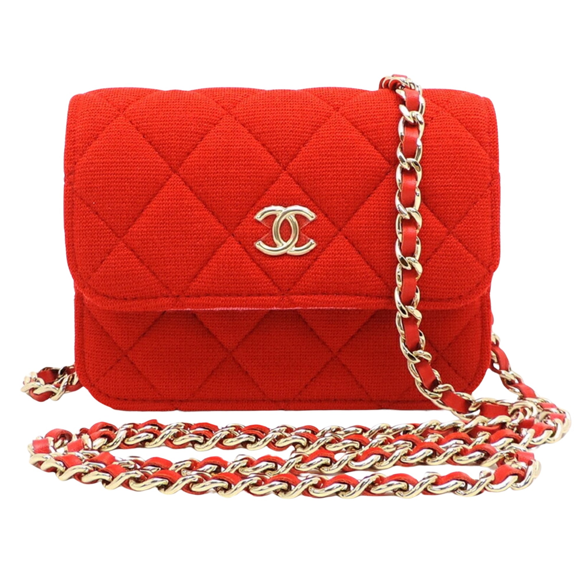 Chanel Wallet On Chain Red Cotton Shoulder Bag