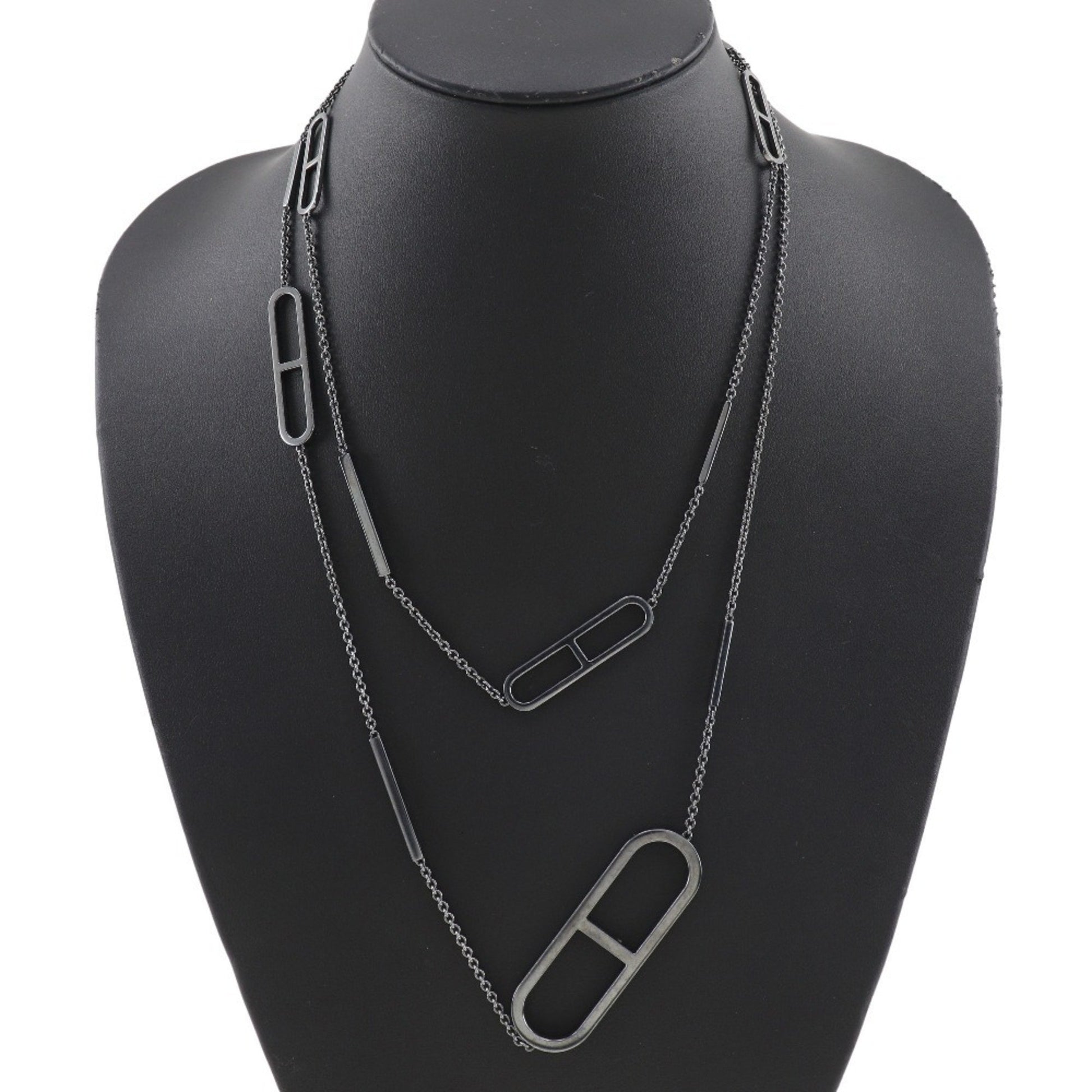 Hermès Chaine d'ancre Black Silver Necklace 