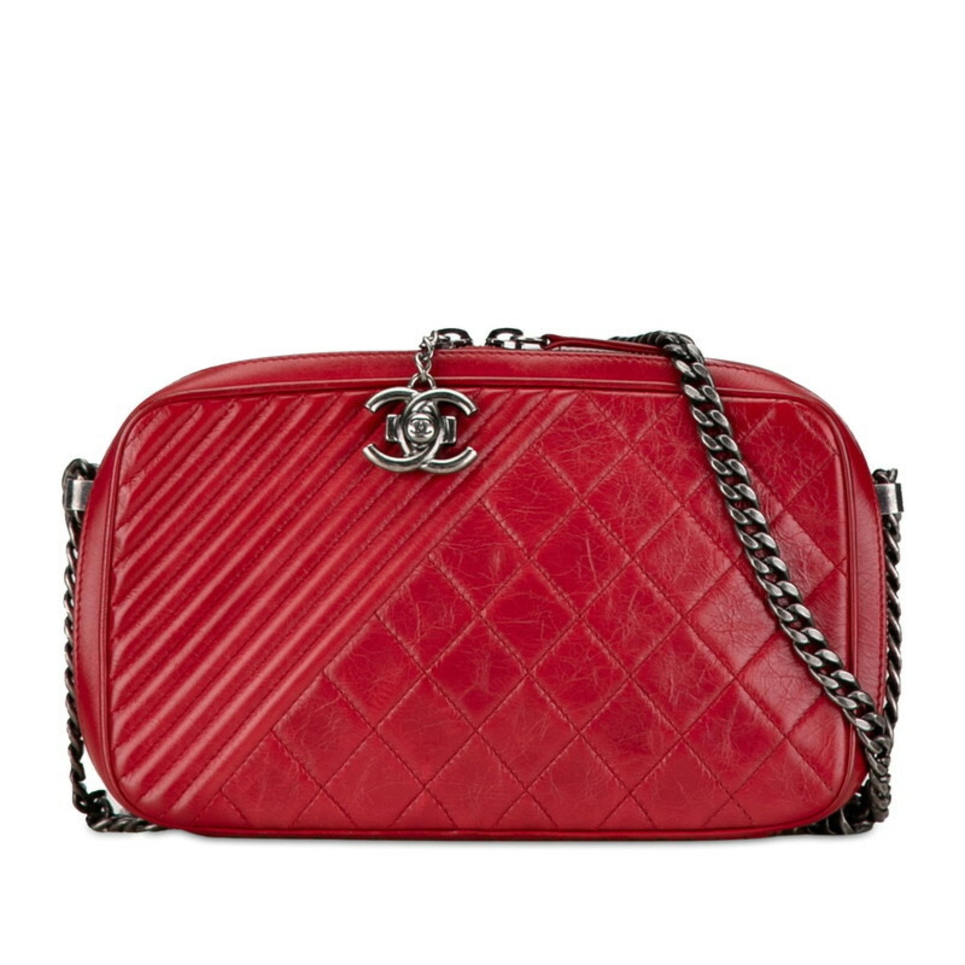 Chanel Coco Boy Red Leather Shoulder Bag