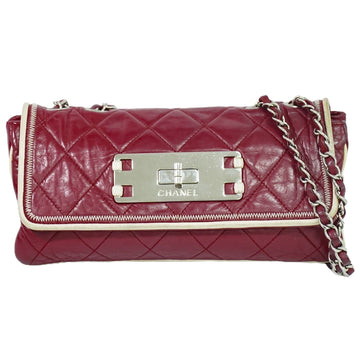 Chanel East West Flap Burgundy Leather Shoulder Bag