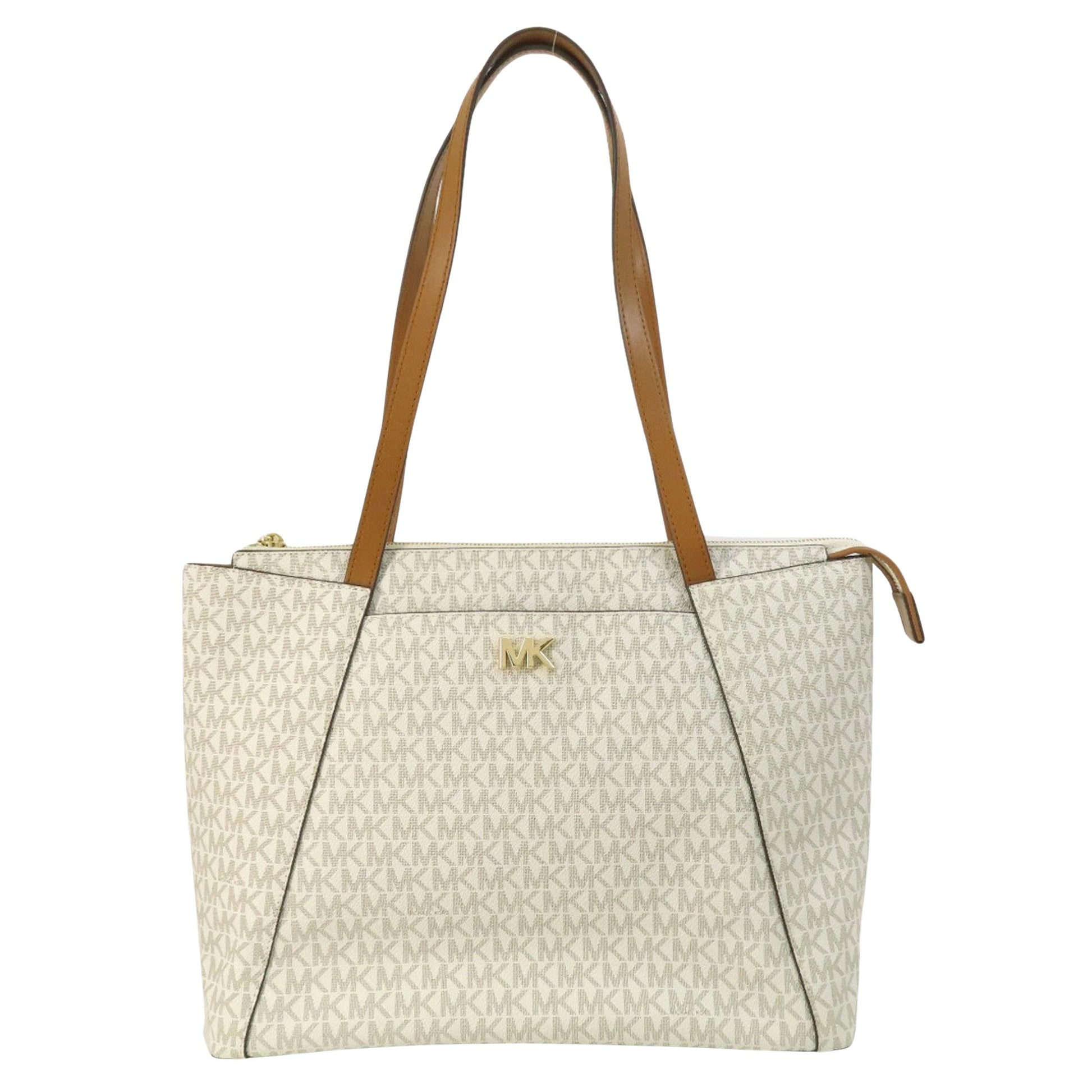 Michael Kors Maddie Beige Canvas Tote Bag