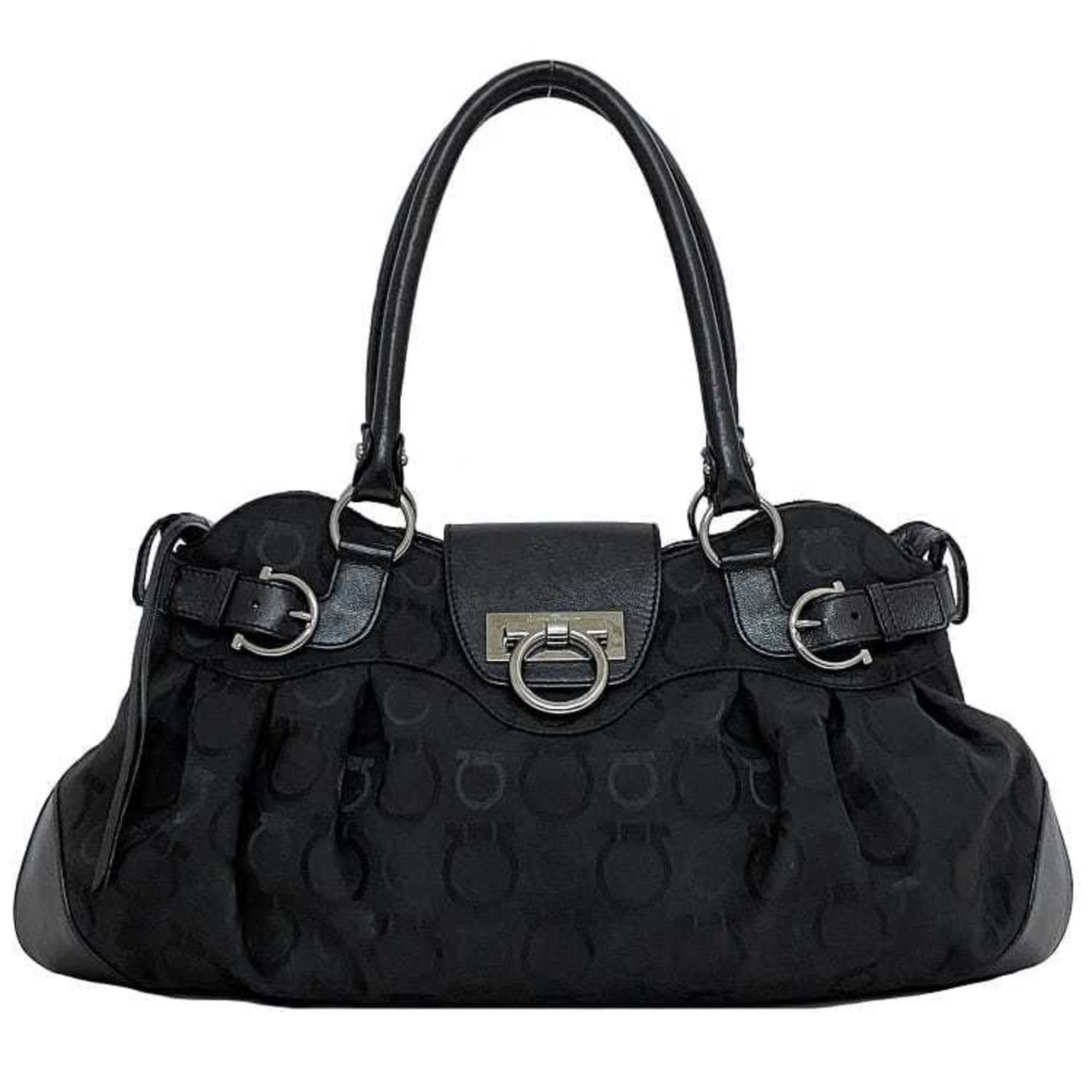 Salvatore Ferragamo Gancini Black Canvas Handbag 