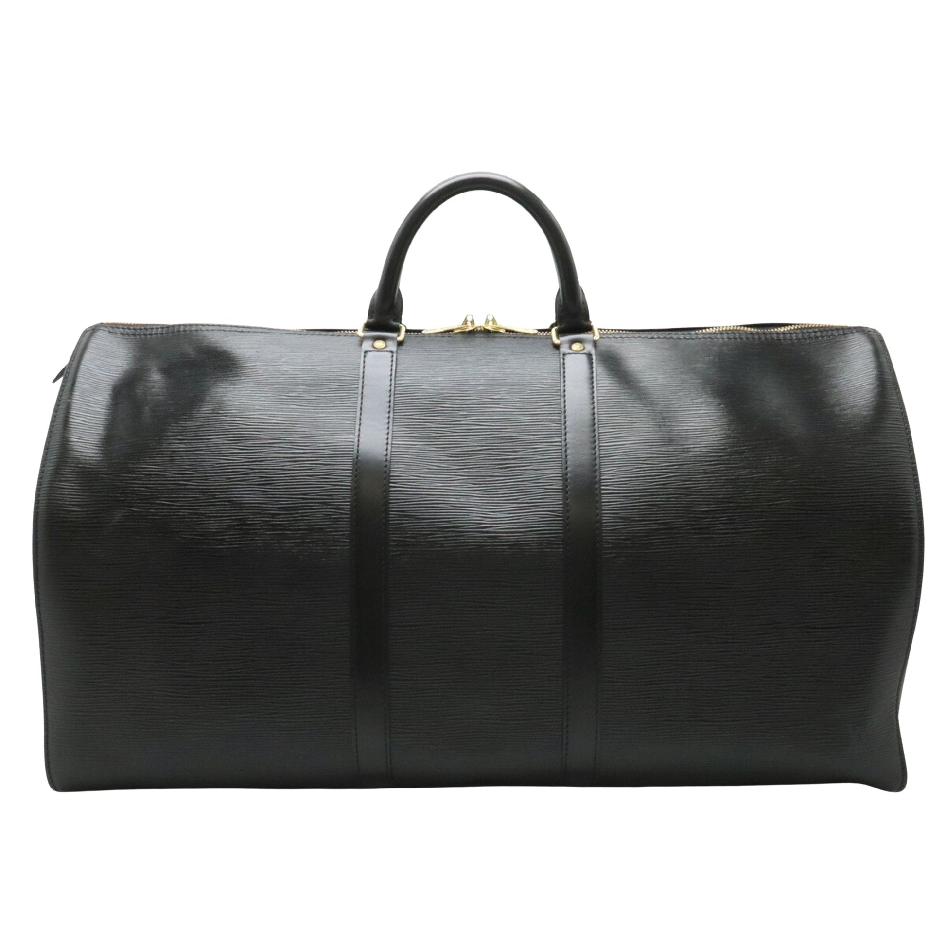 Louis Vuitton Keepall 55 Black Leather Travel Bag