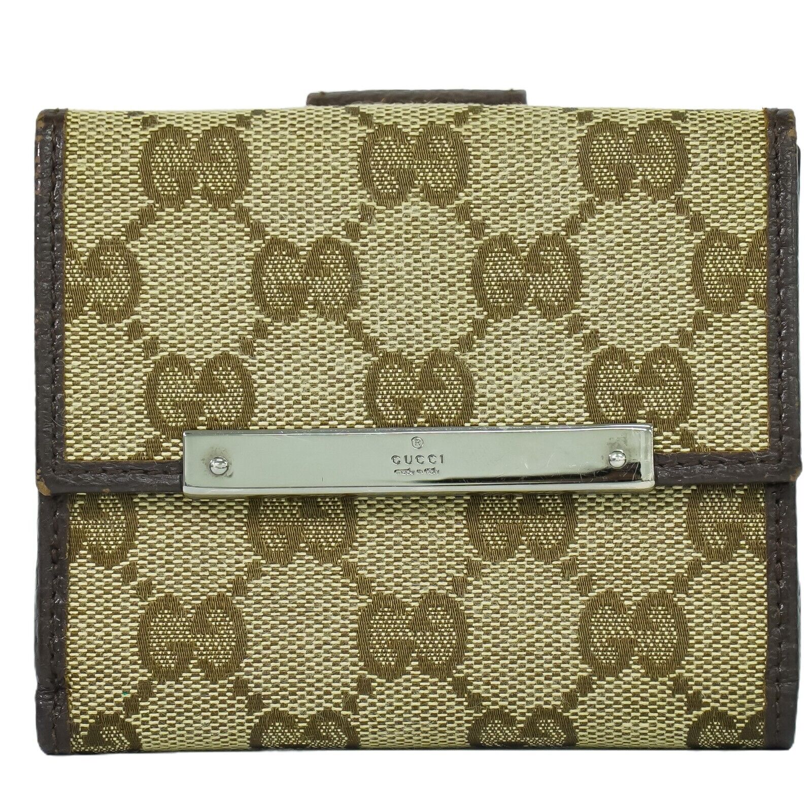 Gucci Metal bar Beige Canvas Wallet 