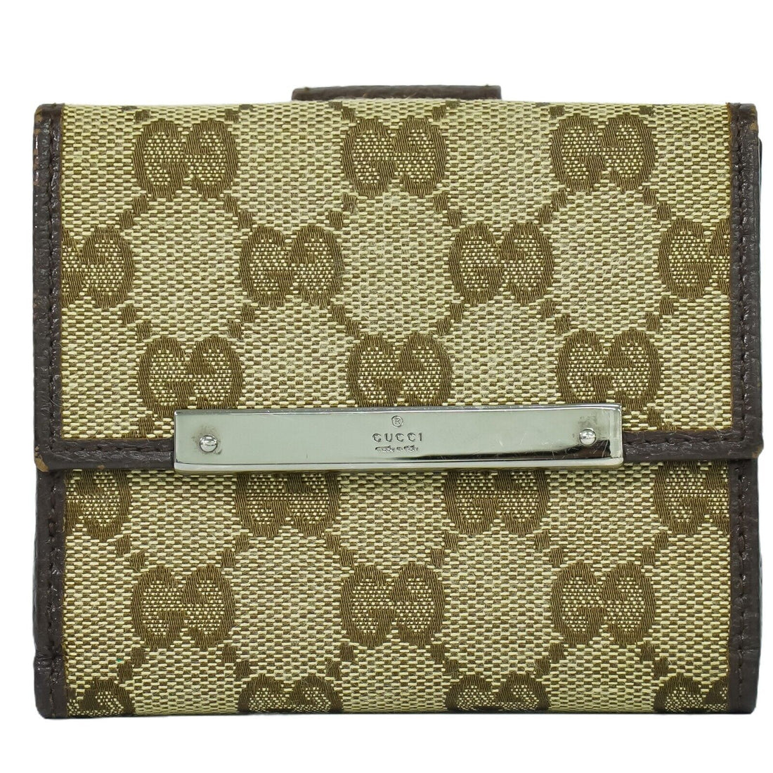 Gucci Metal bar Beige Canvas Wallet 