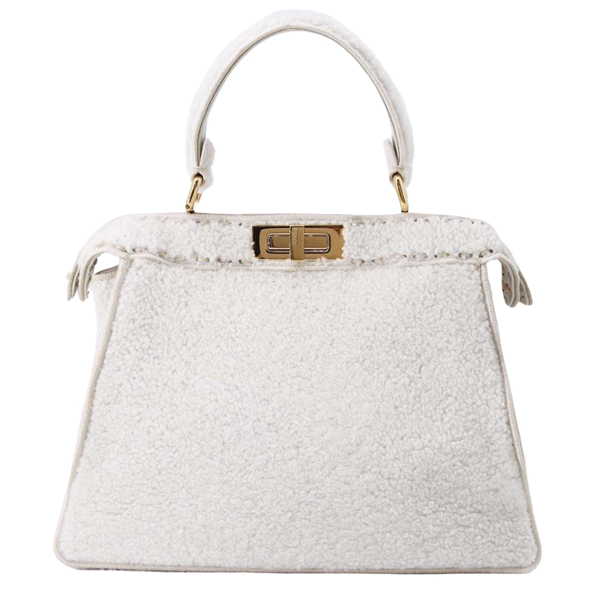 Fendi Peekaboo White Wool Handbag 