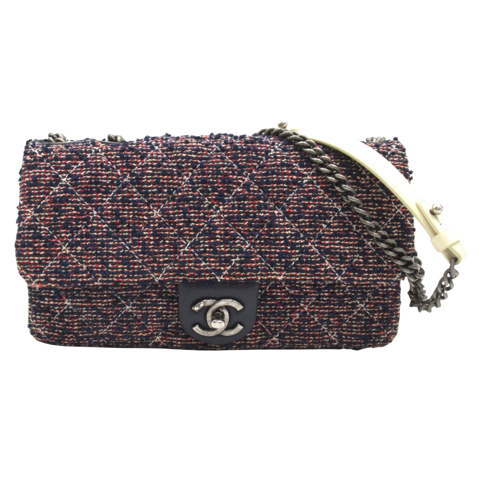 Chanel Matelassé Blue Tweed Shoulder Bag