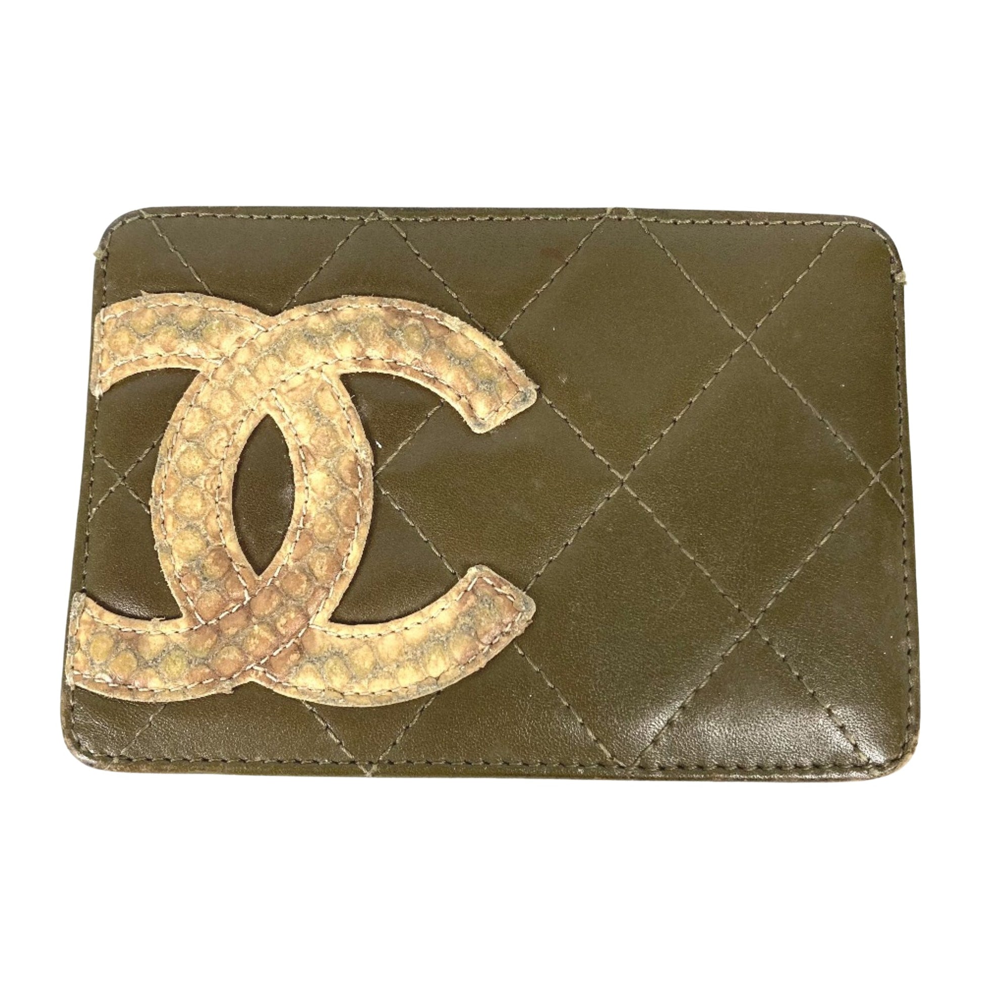 Chanel Logo CC Green Leather Wallet 