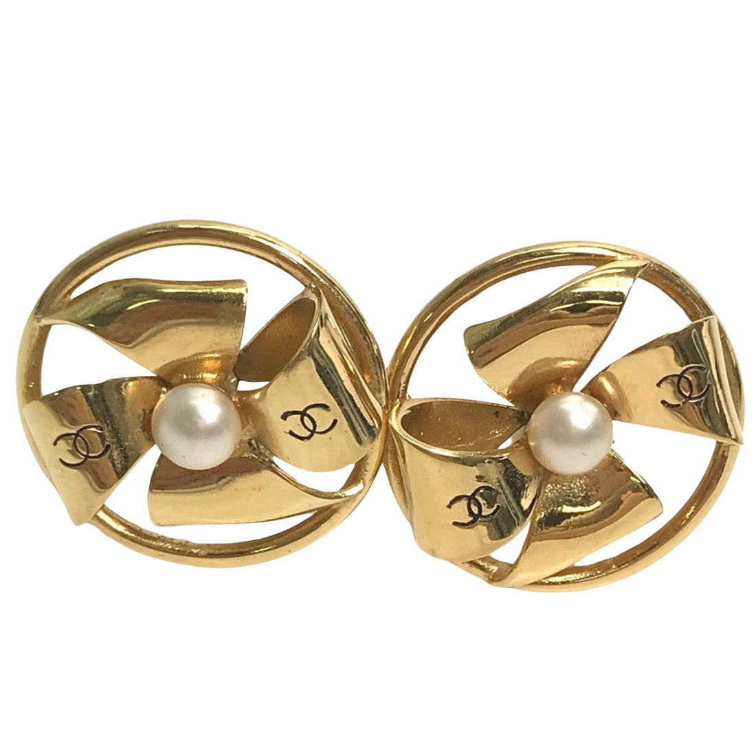 Chanel Vintage Round Clip Earrings Gold Gold Plated Earring 