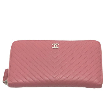 Chanel V-Stich Pink Leather Wallet 